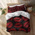 thumbnail image 2 of Red Lipprint Texture Twin Size Comforter Set, Black Abstract Backdrop Bedding for All Seasons, 4 Pcs Bed Set, 1 Quiltcover (68"x86") ,1Sheet(67"x116"), 2Pillowcases (30"x20"), 2 of 12