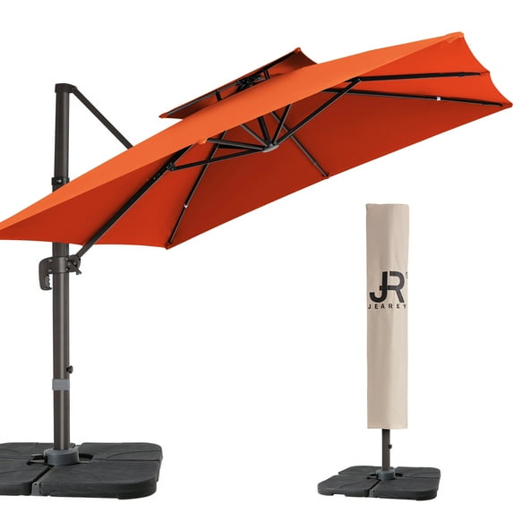 9 x 9 ft Patio Umbrella, Outdoor Square Large Cantilever Umbrella Heavy Duty Offset Sun Umbrella, Orange