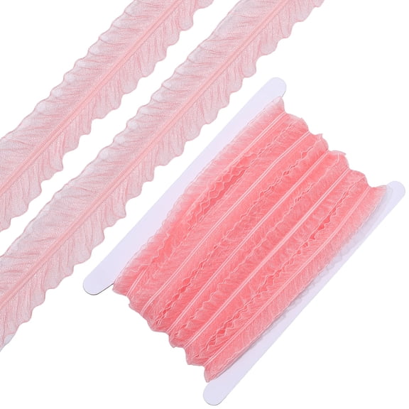 10 Yards Pink Pleated Tulle Ribbon Double Ruffled Lace Trim Gathered Edging Sheer Thin Chiffon Versatile Fabric Ribbons