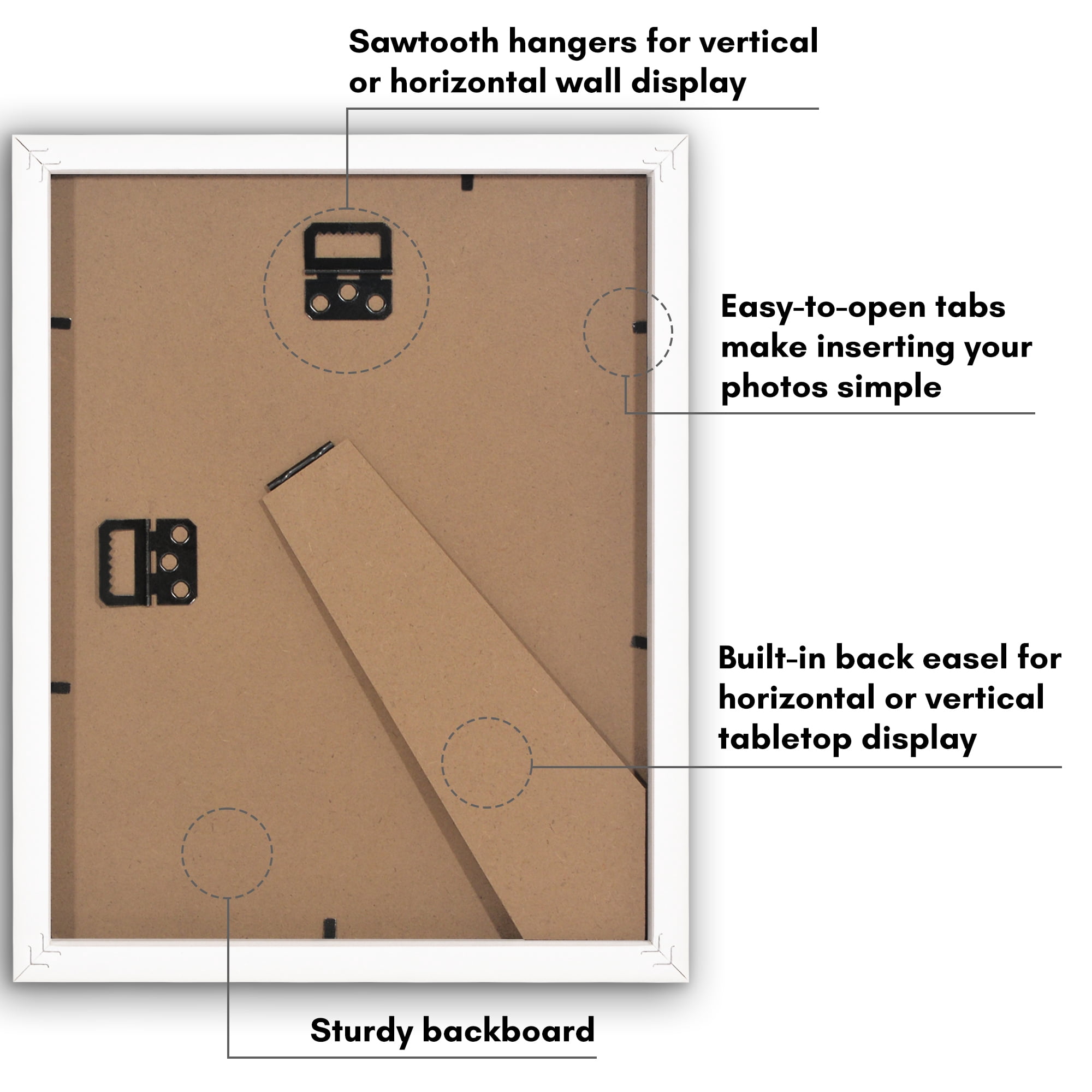 Americanflat 8.5" x 11" Gallery-Style Picture Frame to Secure Artwork, Prints, and Photos - White