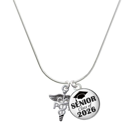 Delight Jewelry Silver-tone Caduceus – PT – Silvertone Senior Class of 2026 Dome Necklace 18