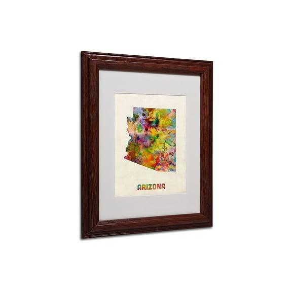 Trademark Fine Art "Arizona Map" Matted Framed Art by Michael Tompsett, Wood Frame