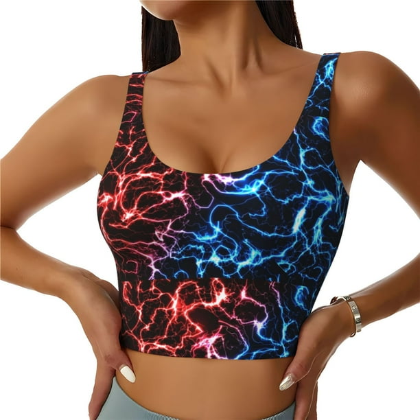 Balery Red And Blue Lightning Sujetadores deportivos con espalda cruzada para mujer, acolchados, sin costuras, de alto impacto, ideales para yoga, gimnasio, entrenamiento y fitness.-