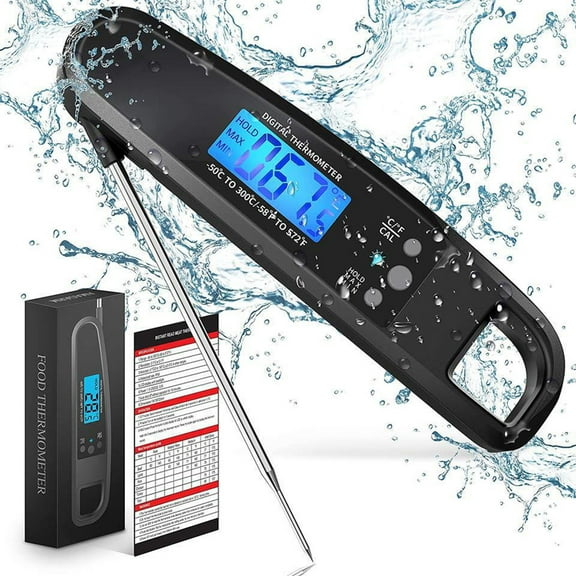 KMMYS Instant Read Meat Thermometer for Kitchen and BBQ, -50 to 300°C Temperature Range, Waterproof, Backlit LCD Screen, 180° Rotation Probe, Accurate Cooking Thermometer