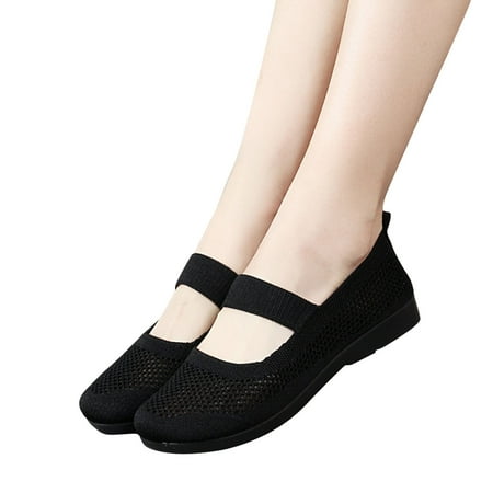 Miluxas Women s Flats Clearance Mesh Slip On Shoes Breathable Loafers Espadrilles Flats Soft Womens Casual Shoes Black 6.5(38)