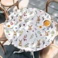 thumbnail image 2 of Easter Round Tablecloth, Fitted Table Cover with Elastic for 36"-44" Round Tables, Spring Farmhouse Rabbits Eggs Leaves Flowers Table Cloth Outdoor Indoor Dinning Party Waterproof Tablecloths, 2 of 7