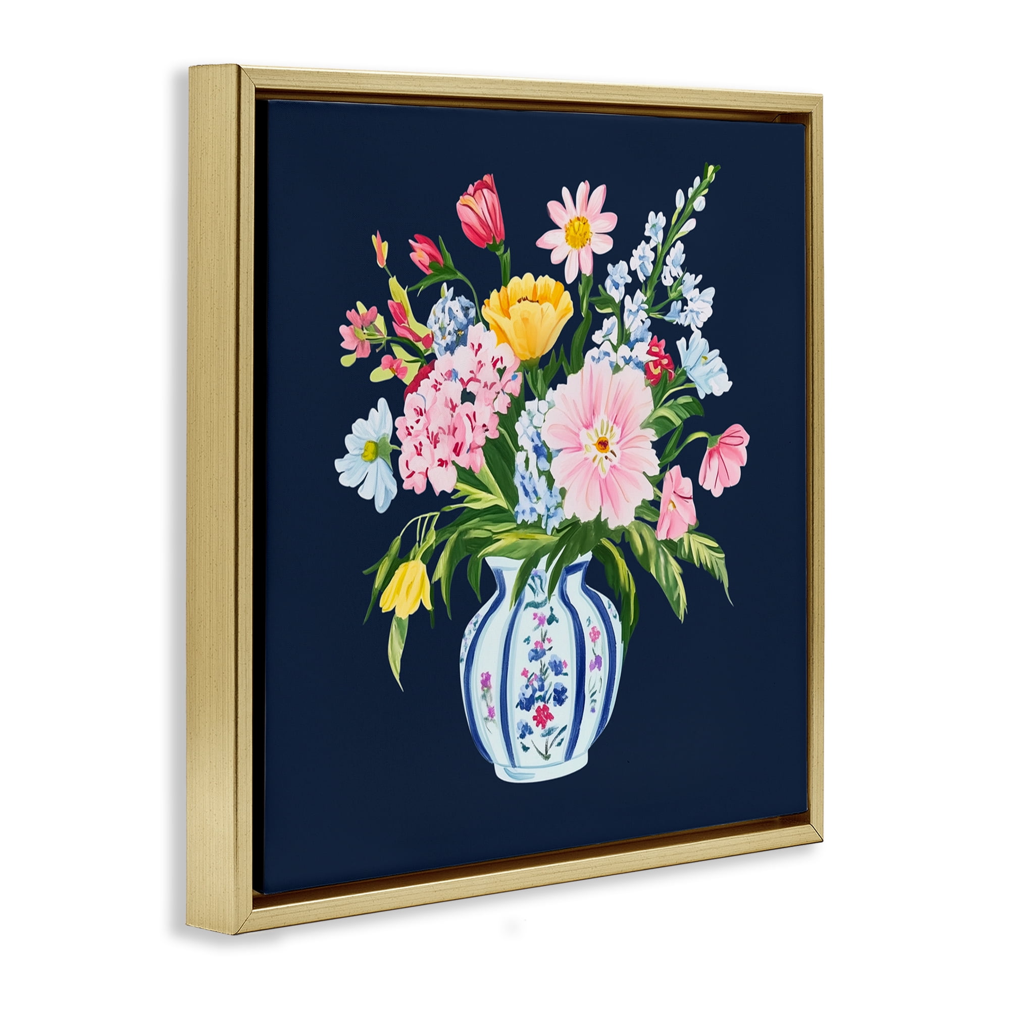 Spring Elegance Chinoiserie Vase Gold Framed Floater Canvas Wall Art, design by Yen