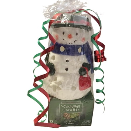 Yankee Candle Holiday Ceramic Snowwoman Tea Light Holder Gift Set with 12 Balsam & Cedar Tea Lights Gift Ready!