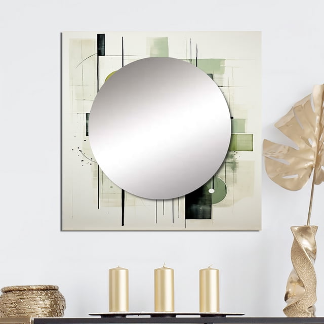Designart "Abstract Shapes With Olive Orbits" Abstract Shapes Square Mirror For Wall Decor - Large Green Square Mirror Printed Wall Decor - Modern Square Living Room Mirror