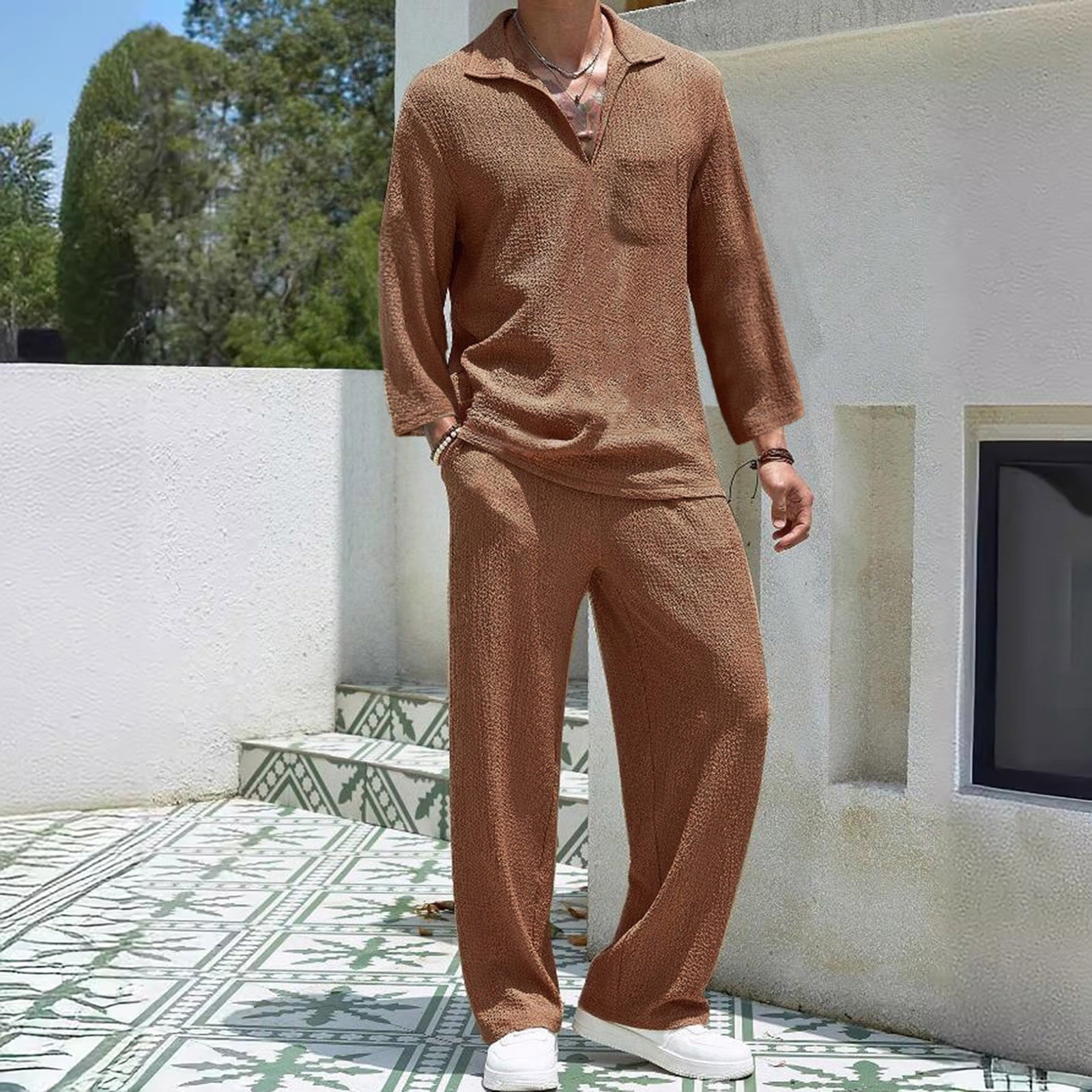 Sweatsuit Set Jogger Pants Solid Color Sweatsuits Men Piece