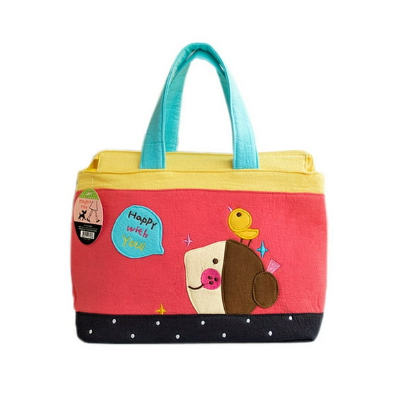 [Happy With You] Embroidered Applique Fabric Art Tote Bag / Shopper Bag (9.3*7.2*4.2)