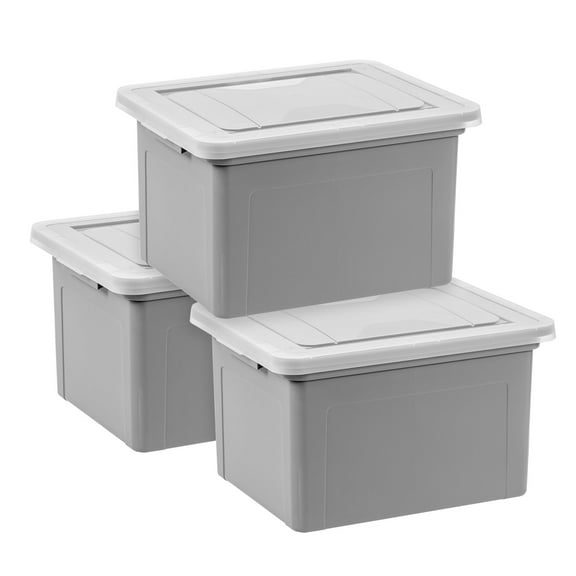 IRIS Plastic Storage Bins/File Boxes, Legal/Letter Size 18" L x 14.18 W x 10.87 H Gray Set of 3