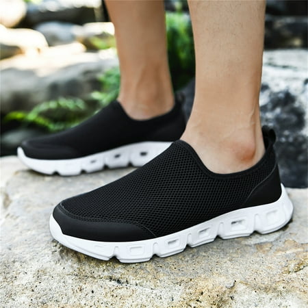 

TANGNADE Men Solid Color Mesh Breathable Slip On Low Top Flat Casual Sneakers