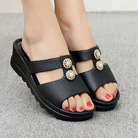 

Women‘s High-heeled Slippers Summer Outer Wear Thick-soled Fashionable Home Non-slip Soft-soled Wedge Waterproof Sandals 2024 New