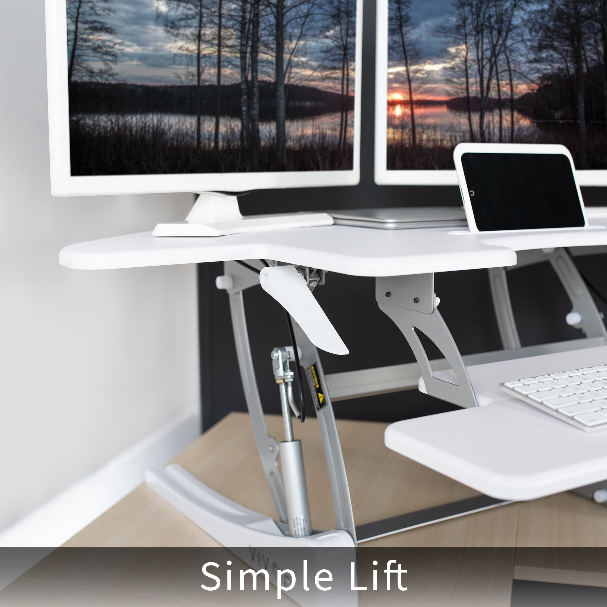 VIVO White Corner Height Adjustable Cubicle Sit to Standing Tabletop Desk Riser