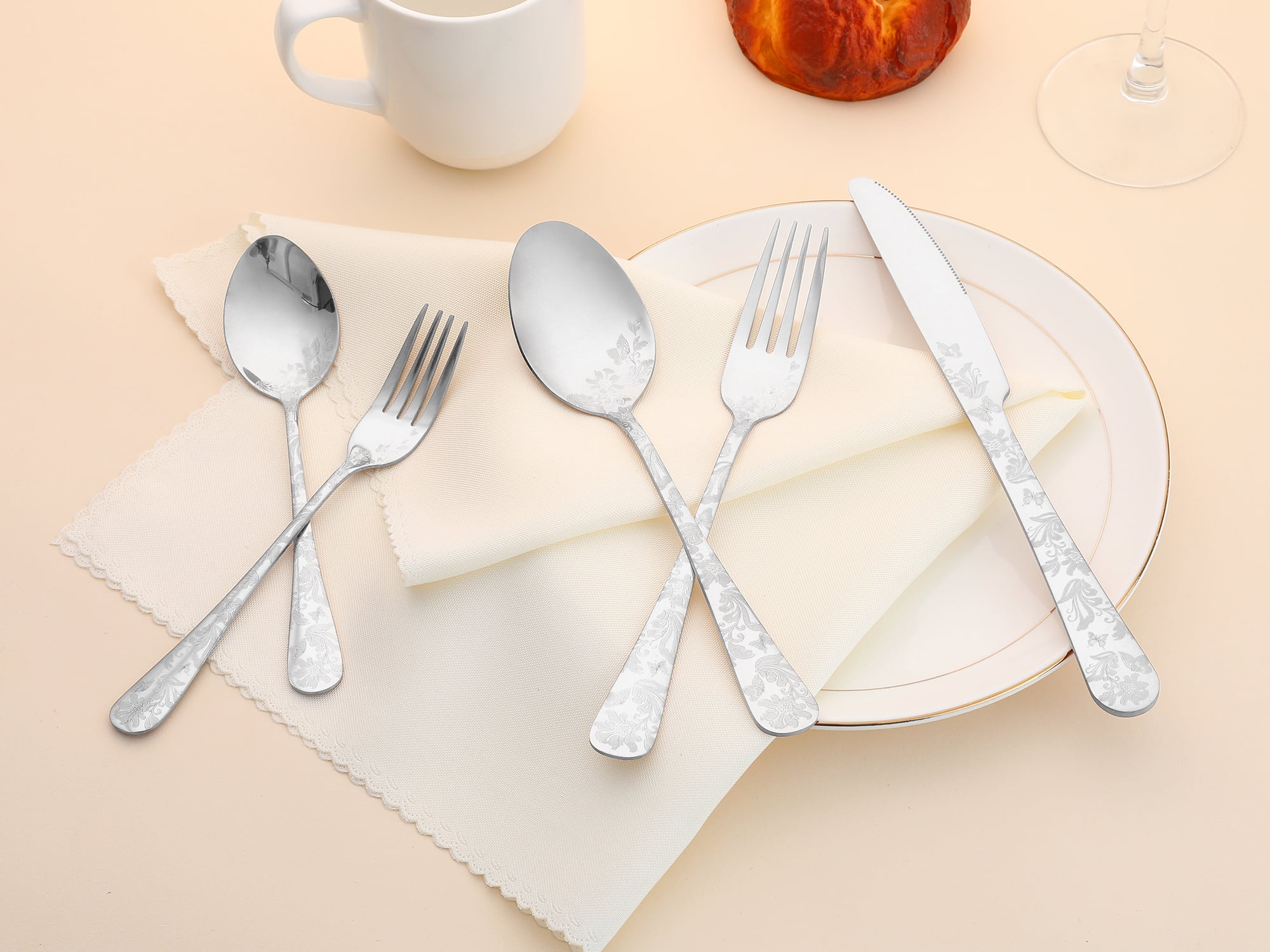 Unique Bargains 20 Pieces Stainless Steel Silverware Set Flatware Set Silver