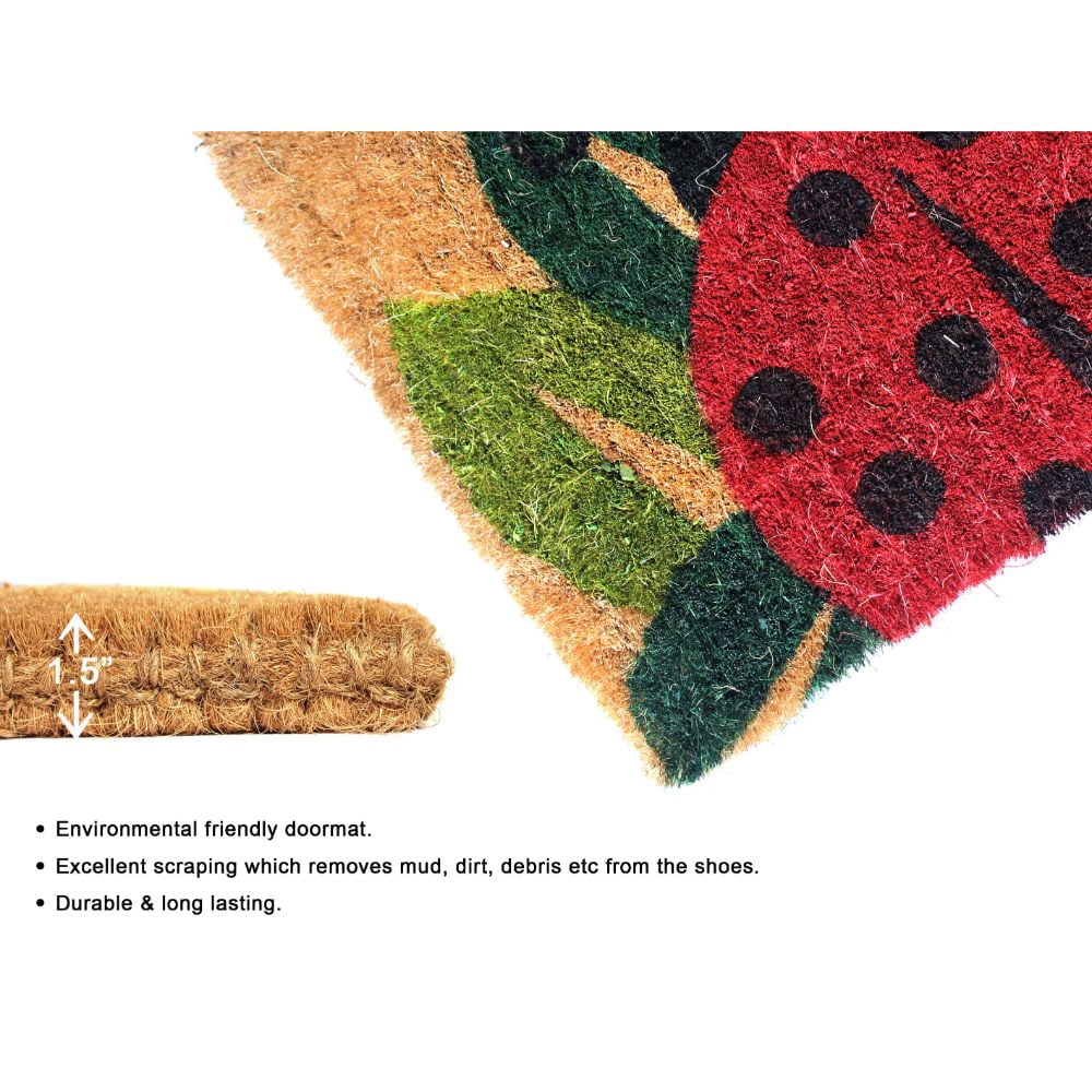 RugSmith Handloom Woven & Printed Ladybug Indoor and Outdoor Coir Doormat, 18" x 30"