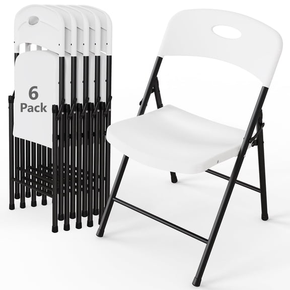 WASUHE Resin Folding Chair Set of 6, Reinforced Metal Frame Stackable Plastic Folding Chairs for Wedding, Party, Restaurant & Meeting Room, White Upgraded