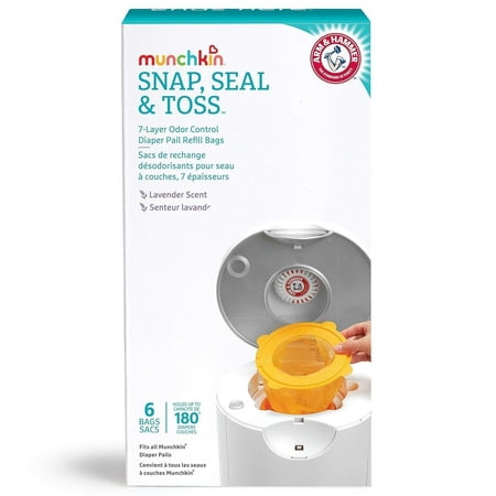 Munchkin® Arm & Hammer™ Snap, Seal & Toss Diaper Pail Bag Refills, Hold Up To 180 Newborn Diapers, 6 Pack