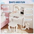 thumbnail image 3 of Tocador infantil con espejo iluminado y taburete - Mesa de maquillaje para niñas de 3 a 8 años - Diseño seguro y resistente - Ideal para habitación y juegos - Color blanco, 3 of 8