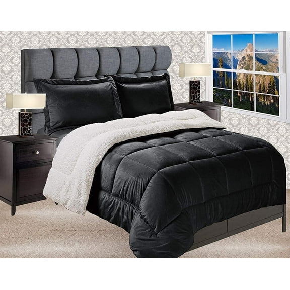 Elegant Comfort Reversible Down Alternative Micro Suede 3 Piece Comforter Set Queen Black