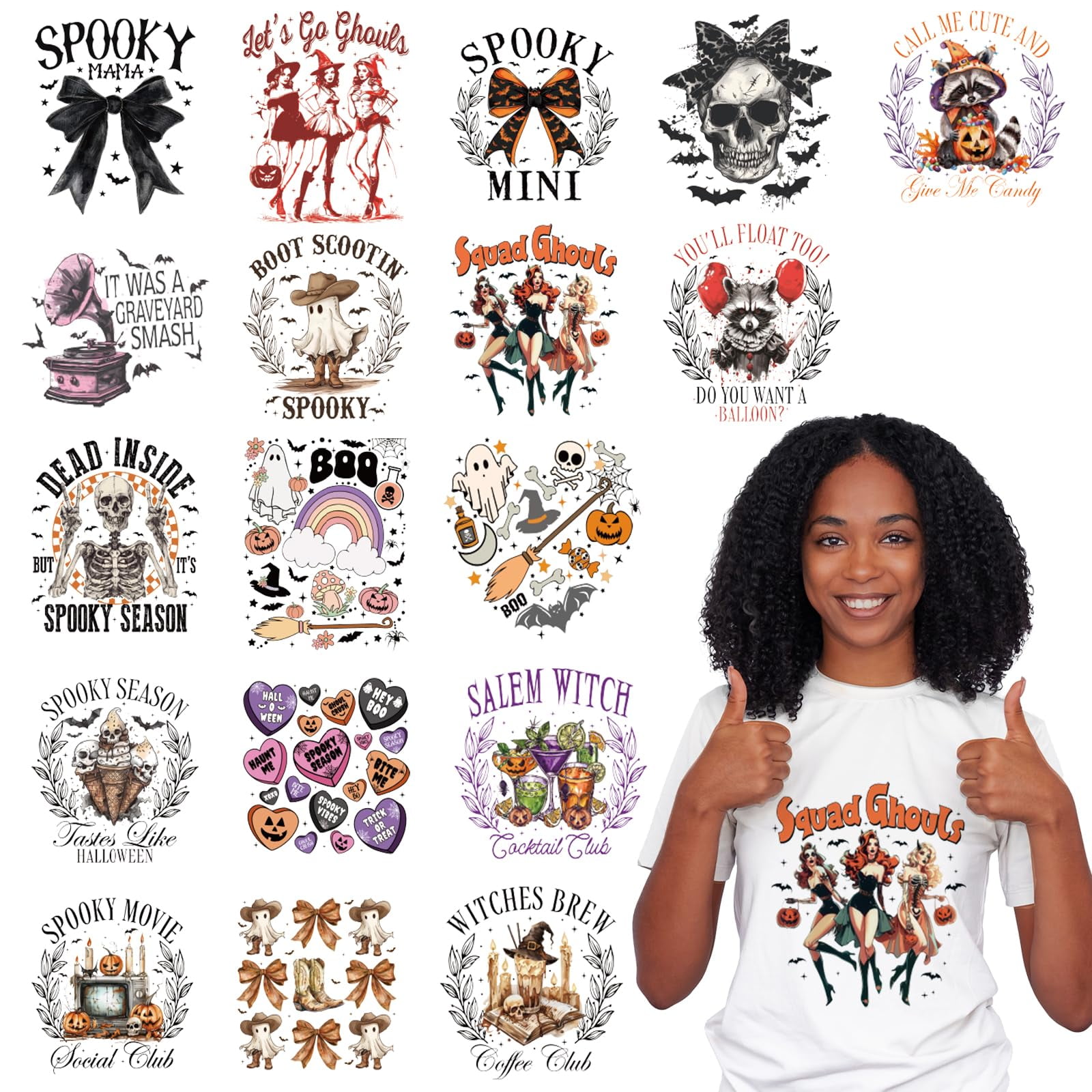 Halloween DTF Transfers Spooky Ghost Pumpkin Bow Heat Press Stickers 20 Sheets 1 Pack