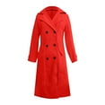 thumbnail image 3 of Women's Long Wool Blend Coat, Classic Double Breasted Trench Coat, Belted Open Front Overcoat, Elegant Lapel Jacket, Casual Long Coat, Trench Style Outerwear, Fall Winter Coat Red L, 3 of 5