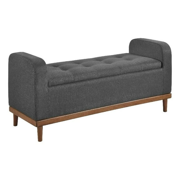 Bity Lift Top Storage Bench- Dark Gray Textured Fabric- Wood 50 Inch