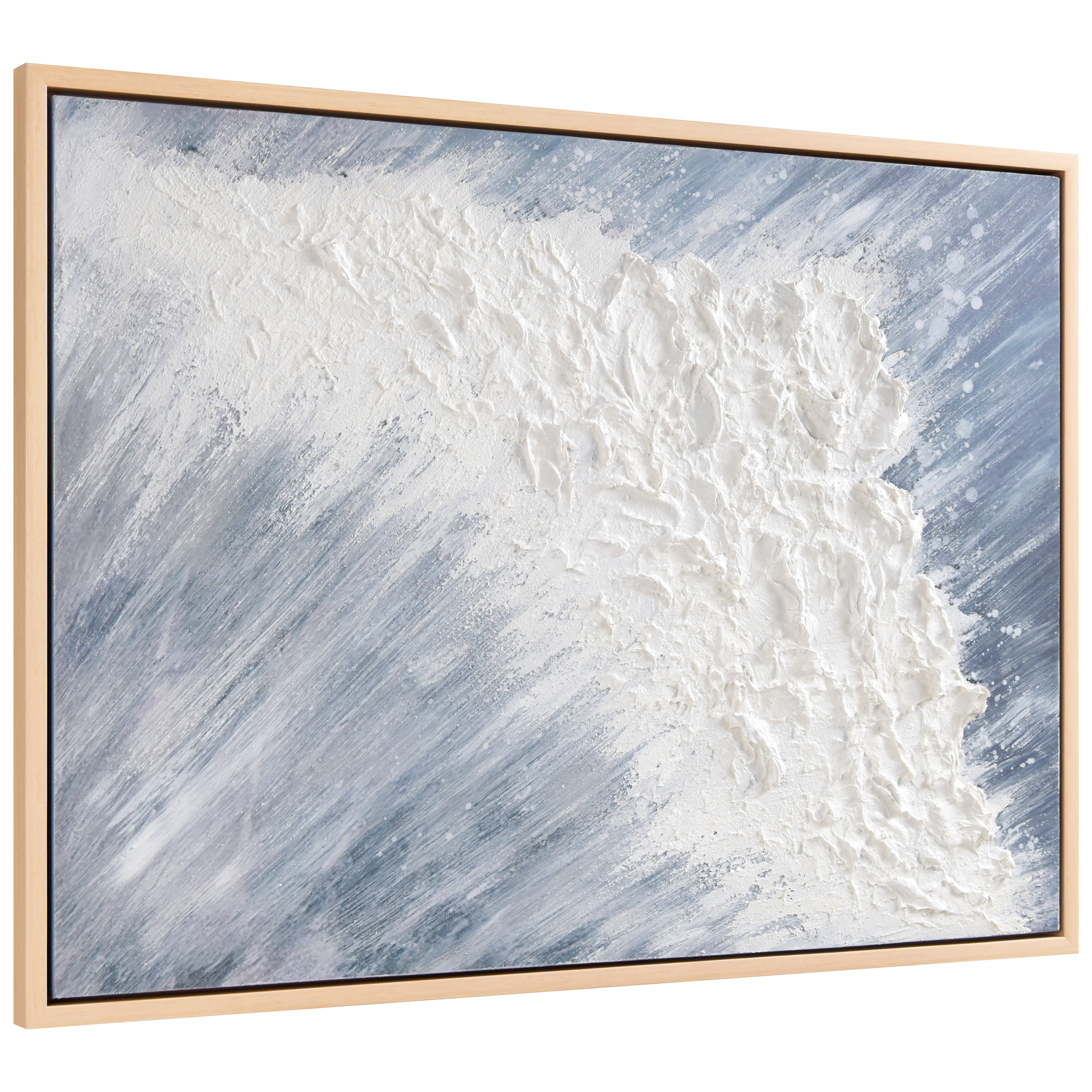 Aqua Splash Heavily Textured Hand Painted Framed Canvas Wall Art