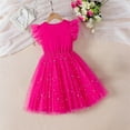 thumbnail image 4 of Tulle Dress for Girls Party Outfits Strars Print Ruffle Sleeve Princess Multi-layered Tutu Sundress (5 Years, Hot Pink), 4 of 7