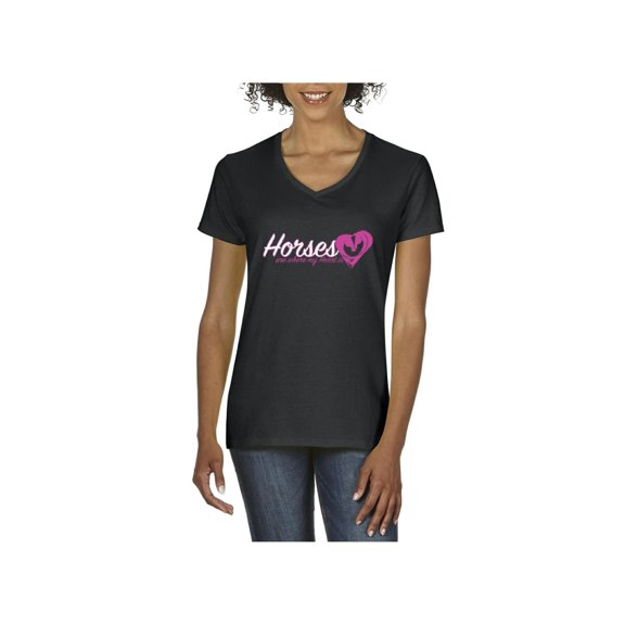 IWPF - Women's T-Shirt V-Neck Short Sleeve - Horses Where My Heart Is
