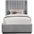 thumbnail image 3 of Meridian Furniture Logan Grey Linen Textured Fabric Twin Bed, 3 of 9