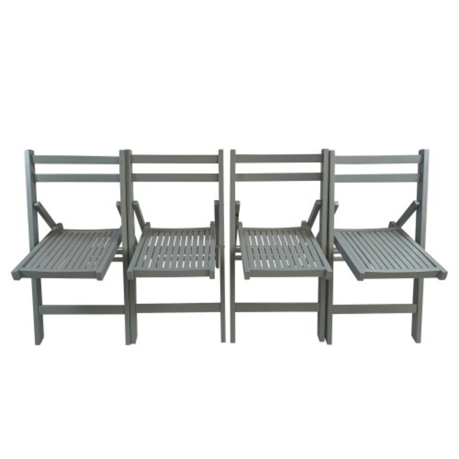 Folding Chairs Set of 4, Solid Wood Folding Chairs with Slatted Seat, Portable Event Chairs for Dining Room, Kitchen, Wedding & Party, Gray