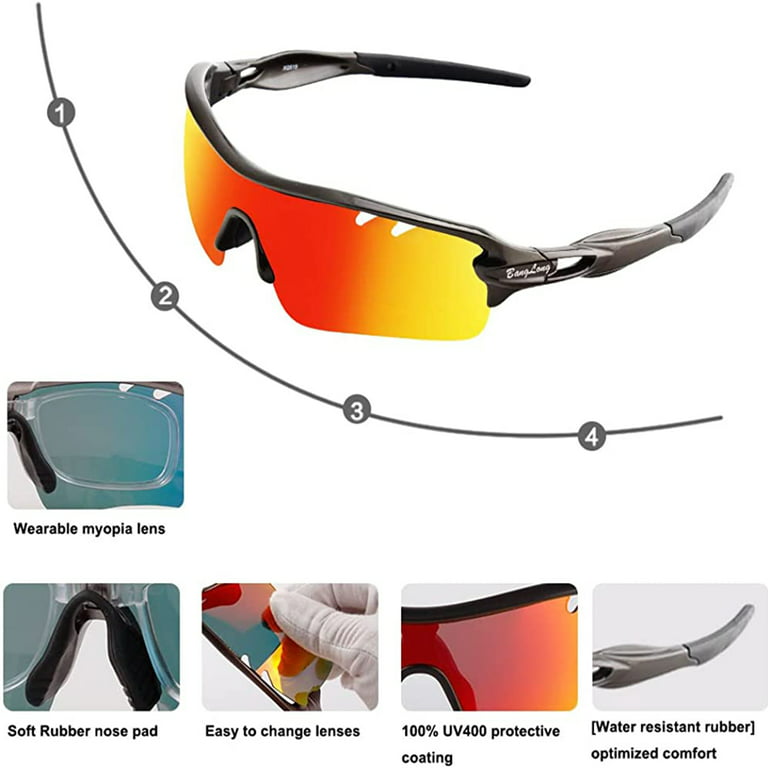 Polarized Sports Sunglasses for Men Women Youth Baseball Fishing Cycling  Running Golf Motorcycle Tac Glasses UV400 with 5 Interchangeable Lenses