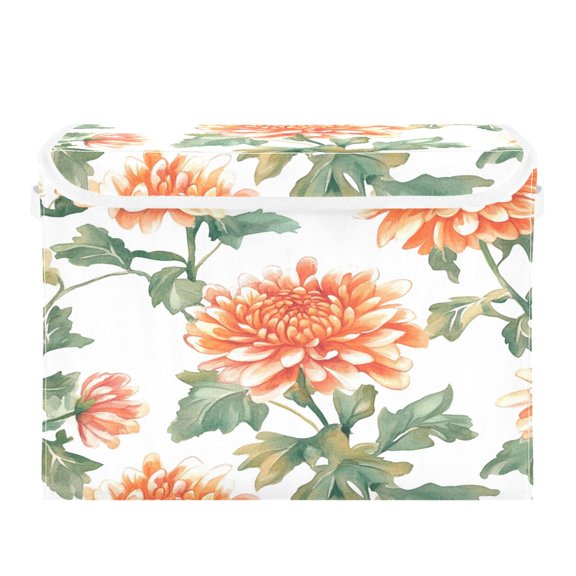 Storage Box With Lid 16.5x12.6x11.8In Foldable Stacked Household Storage Box Chrysanthemums Orange