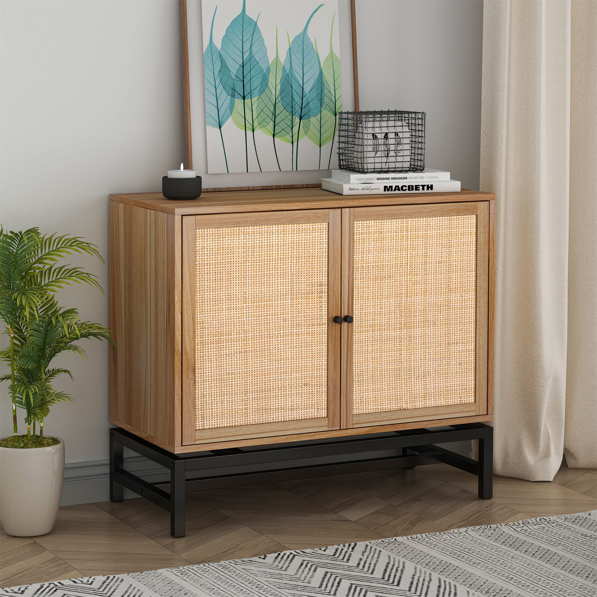 YYAo Natural Rattan Kitchen Storage Cabinet, Sideboard Buffet Cabinet for Dining Room, Hallway, Walnut YYAo Natural Rattan Kitchen Storage Cabinet, Sideboard Buffet Cabinet for Dining Room, Hallway, Walnut