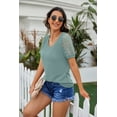 thumbnail image 5 of JWD Waffle Knit Lace Short Sleeve Blouses V Neck T Shirts Summer Casual Tops For Women Blue Green Small, 5 of 6