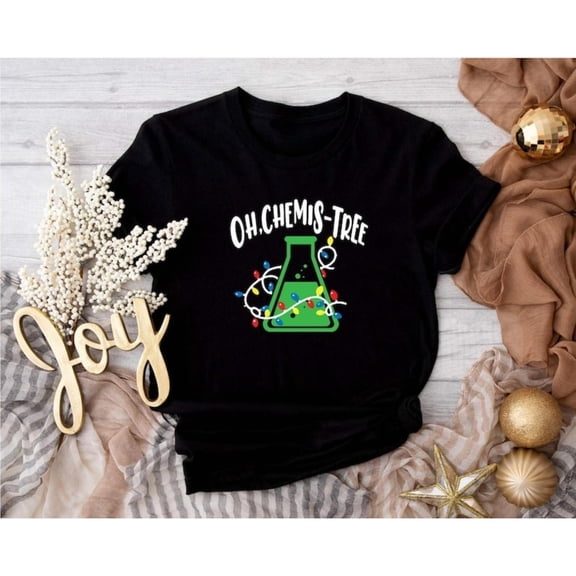 Christmas Tree Tee T Shirt Graphic Tops Scientist Design Short Sleeve Round Neck Black S-5XL