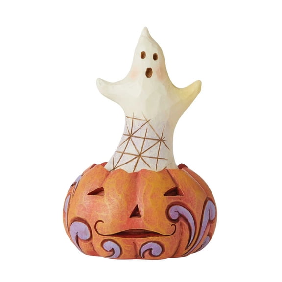 Jim Shore Heartwood Creek Mini Ghost in Pumpkin Figurine, 3.94 Inch
