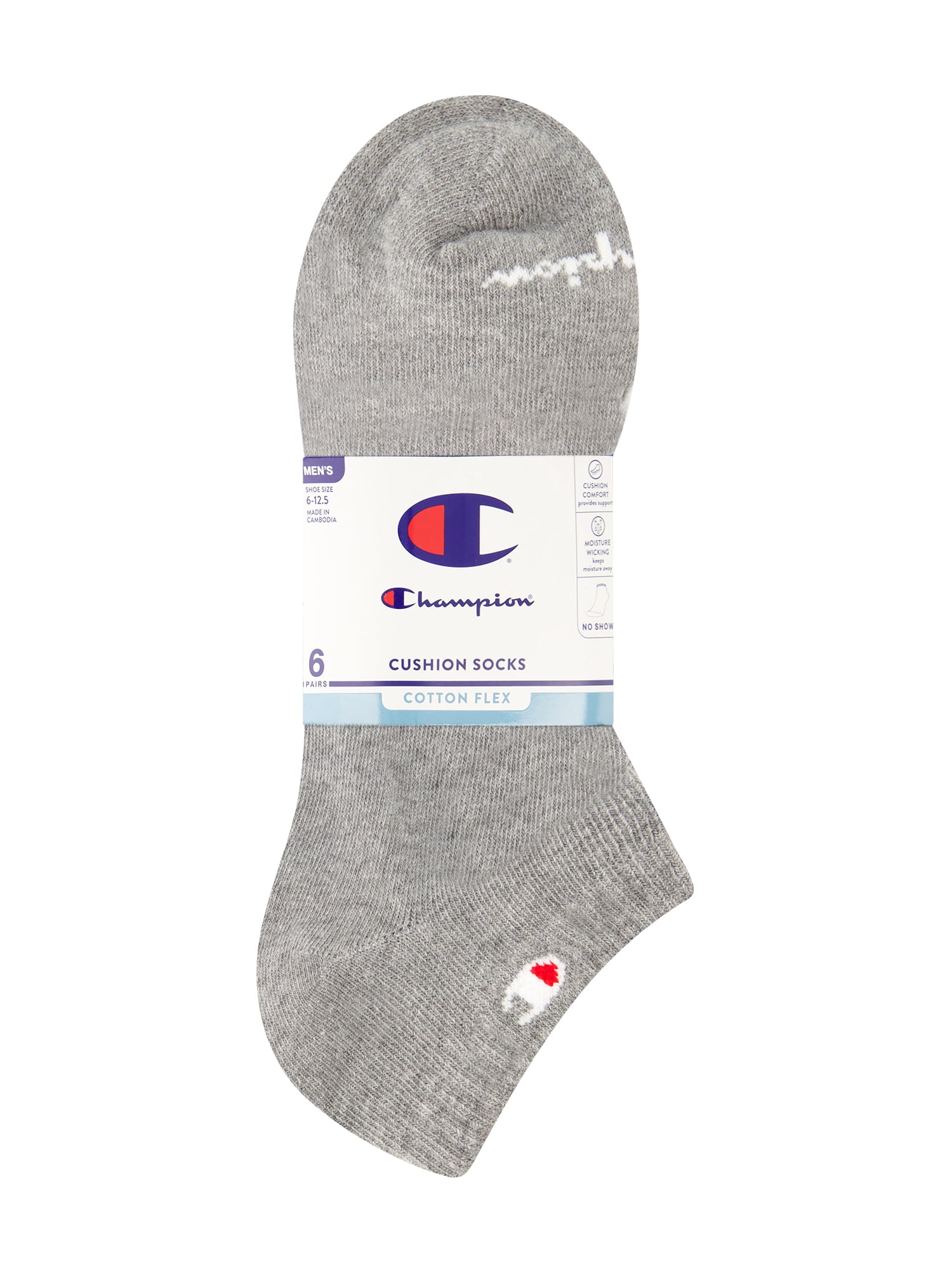 Champion Men’s Lightweight Low Cut Socks 6 Pack, Moisture-Wicking, Arch Support, Stretch Comfort, Sizes 6–12.5