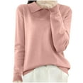 thumbnail image 4 of Juslio Women Sweaters Pullovers Women Tops Solid Peak lapel Long Sleeve Knit Pink, 4 of 4