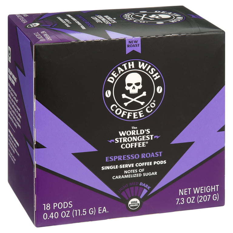 Death Wish Coffee Co Coffee, Medium Roast, Single Serve Pods - 18 pack, 0.44 oz pods