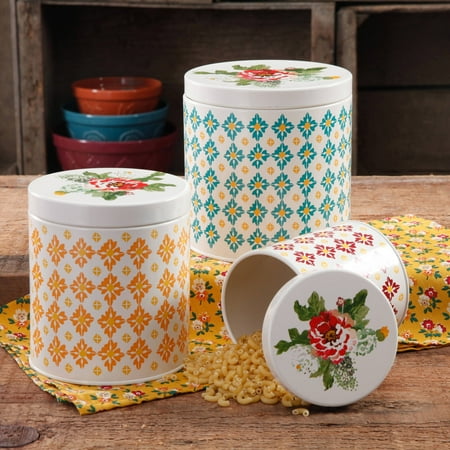 The Pioneer  Woman  Vintage Geo 3 Piece Canister Set  