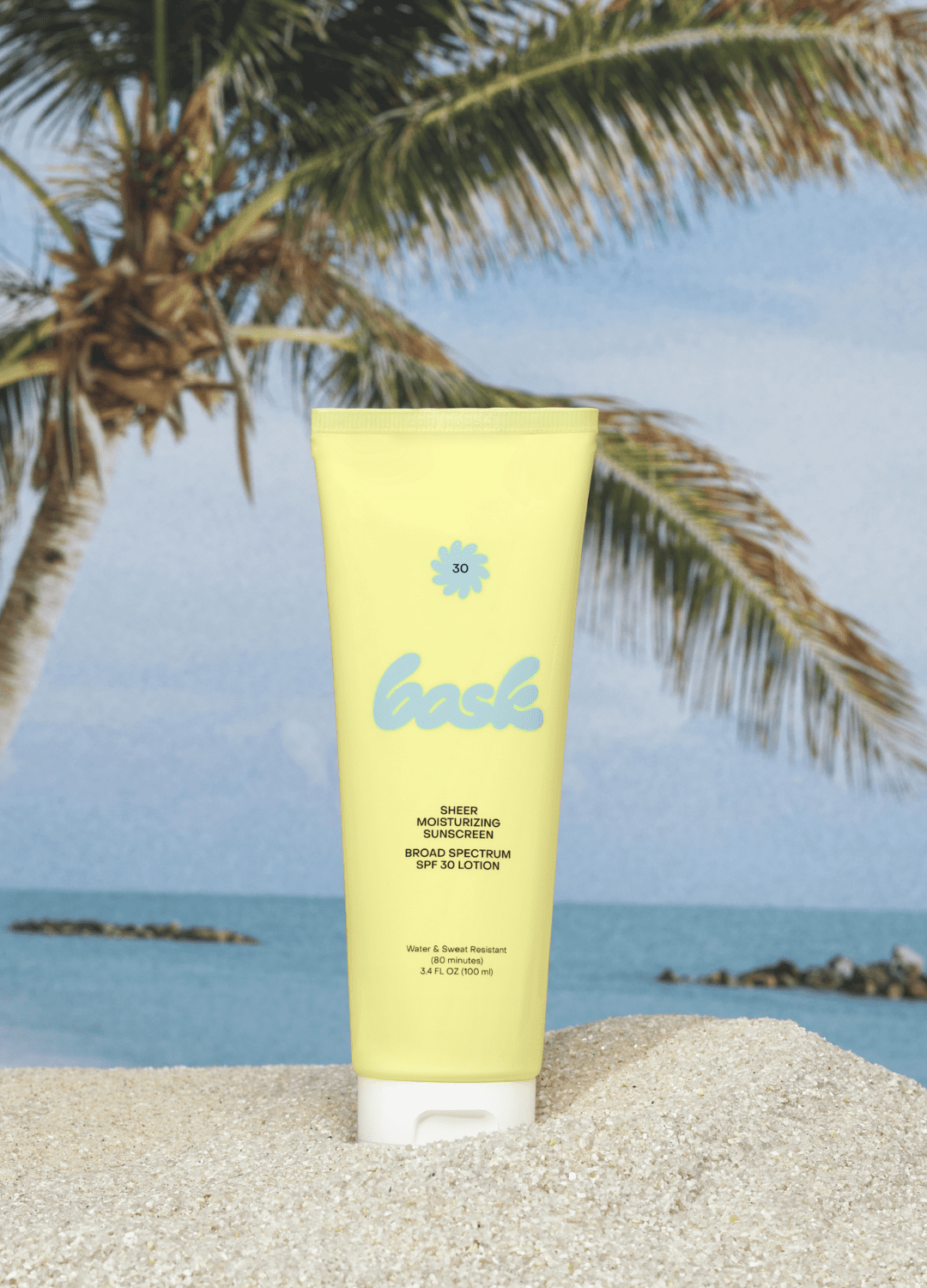 Bask Broad Spectrum SPF 30 Sheer Moisturizing Sunscreen Lotion Water and Sweat Resistant  3.4 Oz