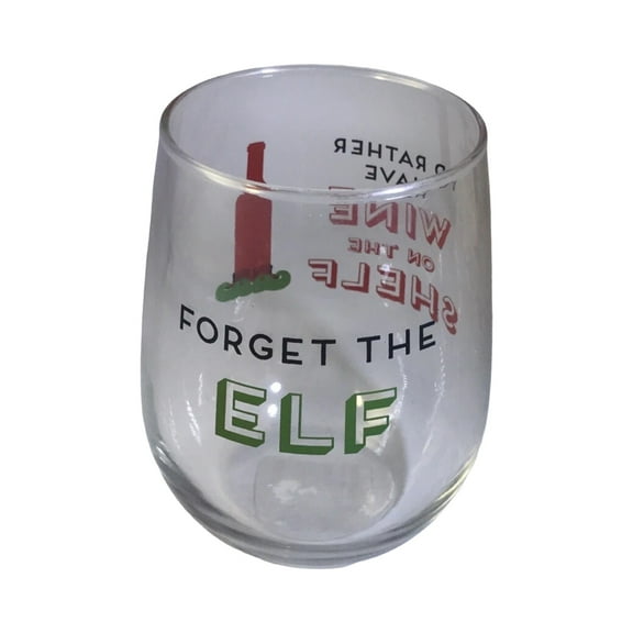 Christmas Stemless Wine Glass – 17oz “Forget the Elf, I’d Rather Have Wine on the Shelf” Funny Holiday Glass, Gift for Wine Lovers, Holiday Party Drinkware