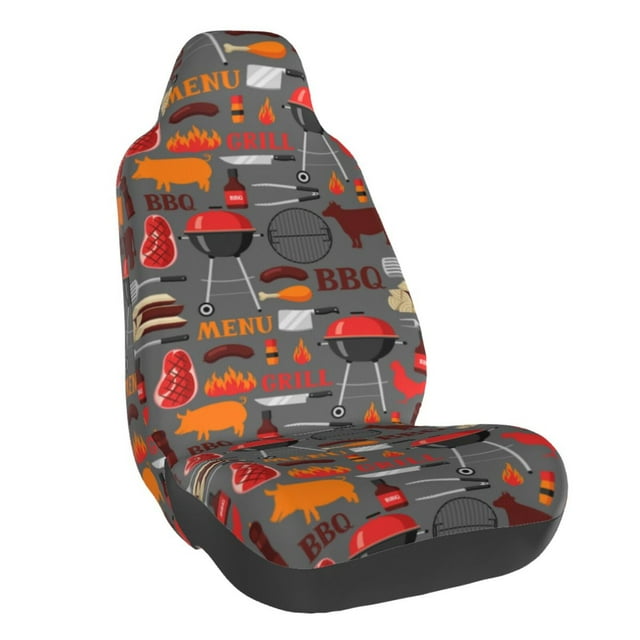 Wukai BBQ Icons Full Set Car Seat Covers with Soft Padding Universal Auto Front Seats Protector and Cushion Mat