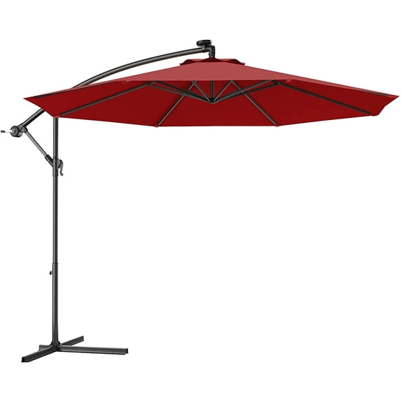 PetFurnishn 10ft Offset Patio Umbrella, Burgundy, Outdoor Hanging Market Umbrella with Crank & Cross Base, Easy Tilt Adjustment, 96% Sunlight Protection