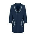 thumbnail image 4 of Linen Long Tops for Women 3/4 Sleeve V Neck Beach Cover Ups Mini Dress with Pockets Loose Pullover Tunics (XL, Navy), 4 of 6