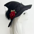 thumbnail image 2 of Wiywef Halloween Witch Hat with Rose Gothic Lace Pointed Cap for Women, 2 of 7