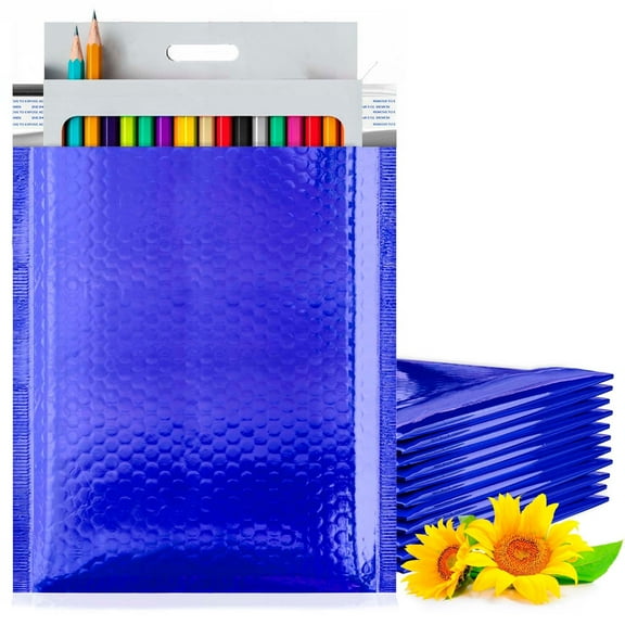 Blue Metallic Bubble Mailers, 8.5 x 11 Inches. Pack of 200 Bright Metallic Bubble Envelope. Self-Seal Foil Shipping Envelopes. Waterproof Poly Mailers Metallic for Small Business